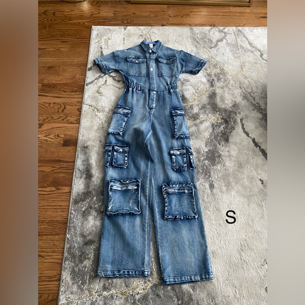 Women’s blue jean jumpsuit.